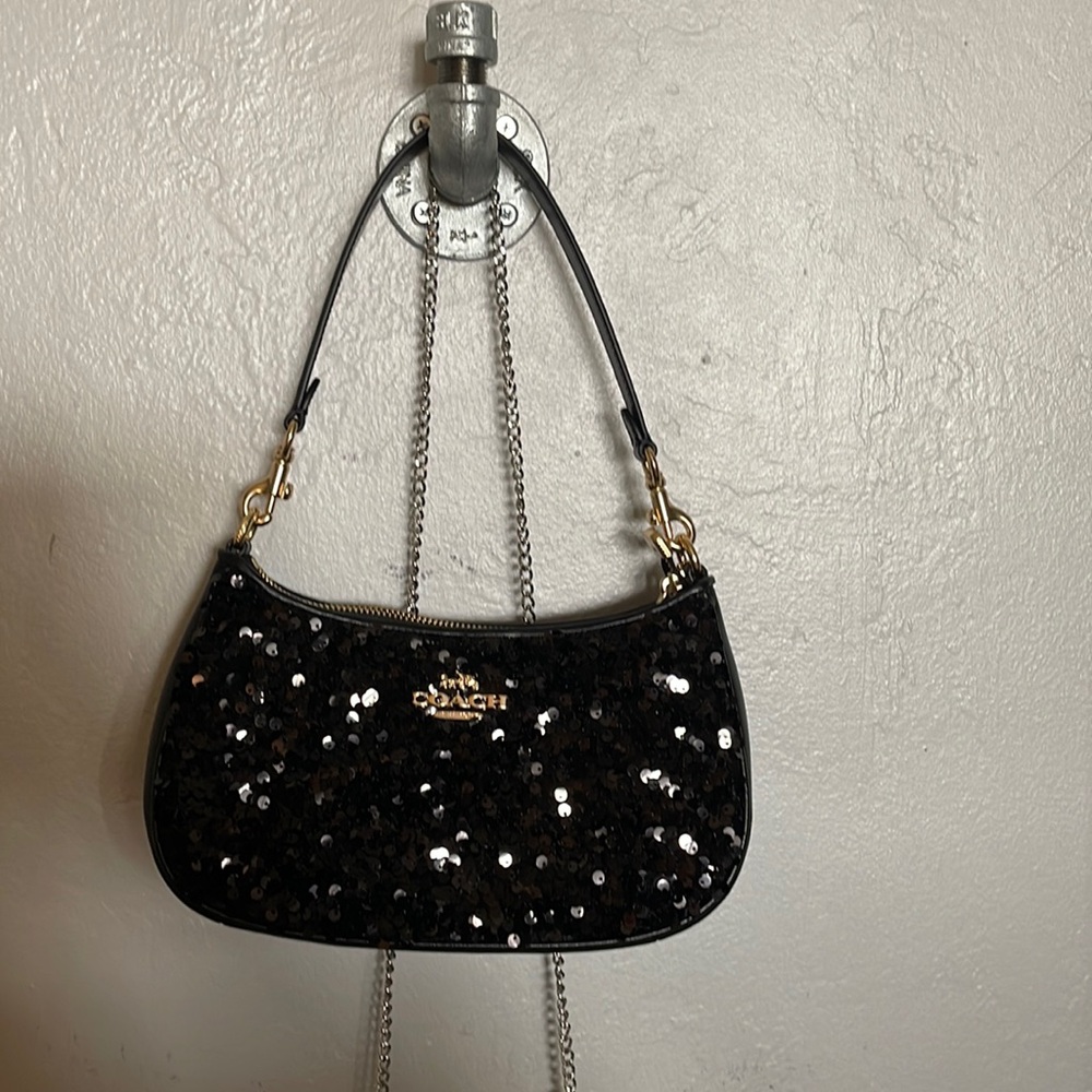 Coach Black Sequin Shoulder Bag with Gold Hardware